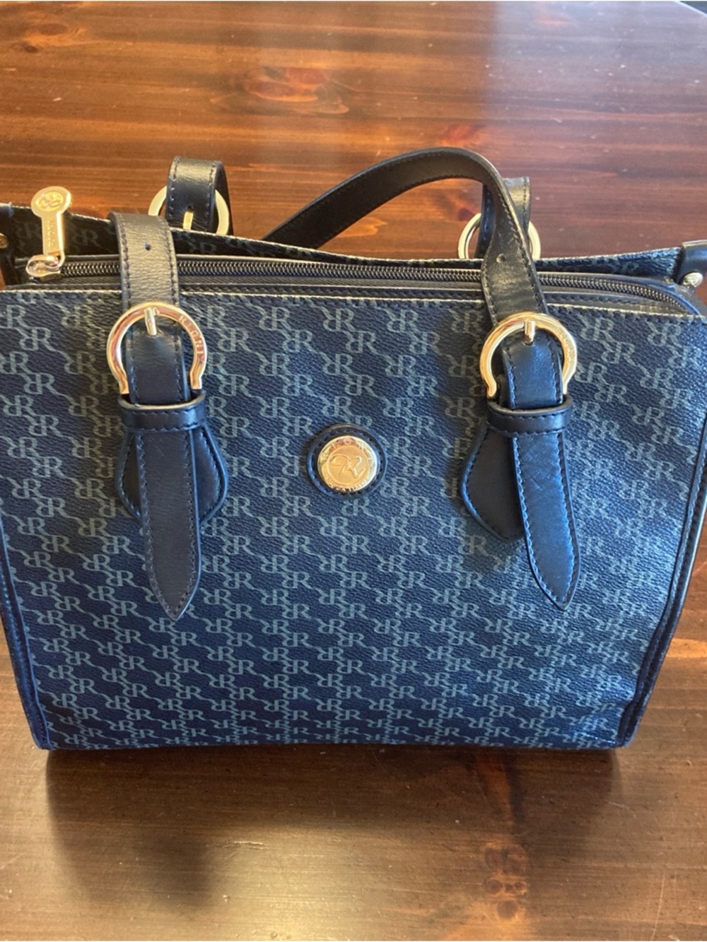 Black Patterned Women's Satchel Bag with Gold Accents